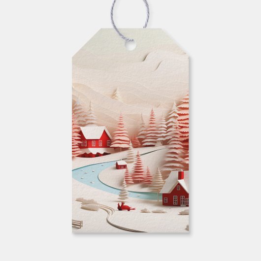 3D Scandinavisch winterlandschap Cadeaulabel (Achterkant)