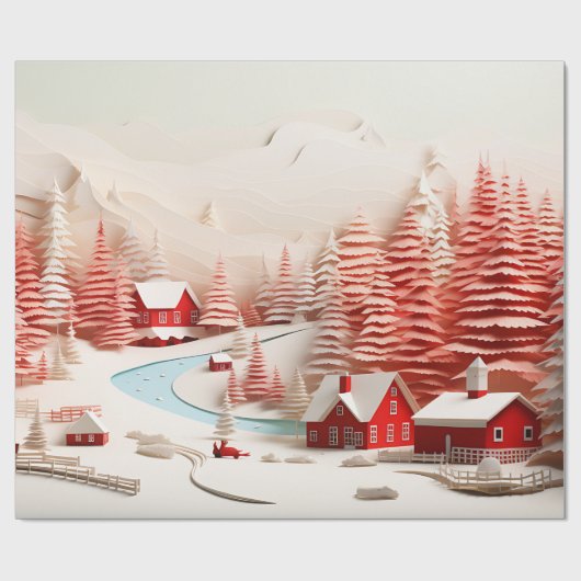 3D Scandinavisch winterlandschap Cadeaupapier (Vlak)