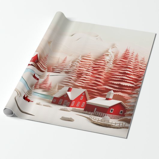 3D Scandinavisch winterlandschap Cadeaupapier (Uitgerold)