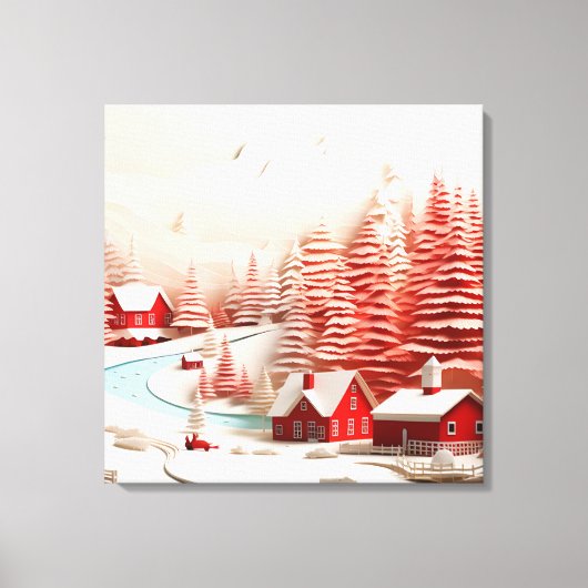 3D Scandinavisch winterlandschap Canvas Afdruk (Voorkant)