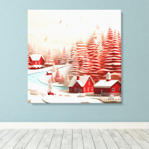 3D Scandinavisch winterlandschap Canvas Afdruk