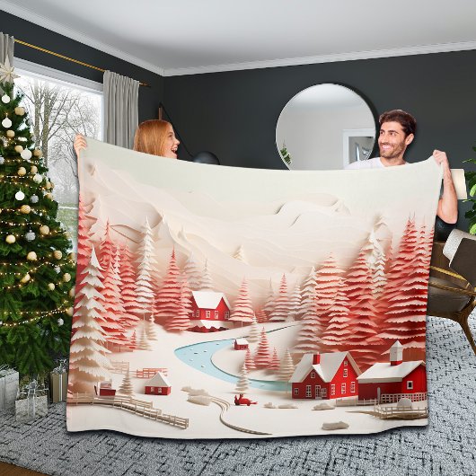 3D Scandinavisch winterlandschap Fleece Deken