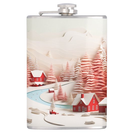 3D Scandinavisch winterlandschap Heupfles (Voorkant)