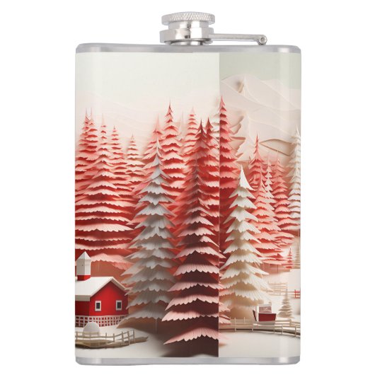 3D Scandinavisch winterlandschap Heupfles (Achterkant)