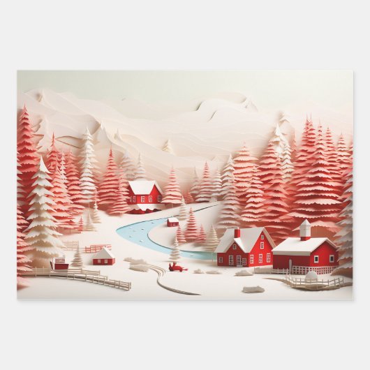 3D Scandinavisch winterlandschap Inpakpapier Vel (Voorkant 2)