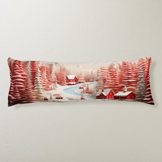 3D Scandinavisch winterlandschap Lichaamskussen (Achterkant)