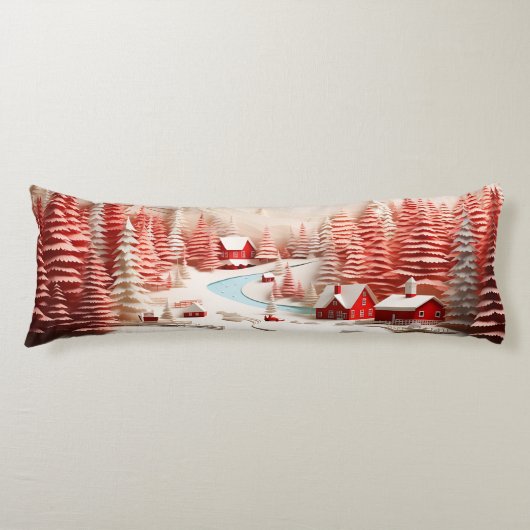 3D Scandinavisch winterlandschap Lichaamskussen (Voorkant)