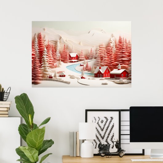 3D Scandinavisch winterlandschap Poster (Thuiskantoor)