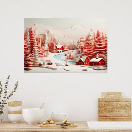 3D Scandinavisch winterlandschap Poster