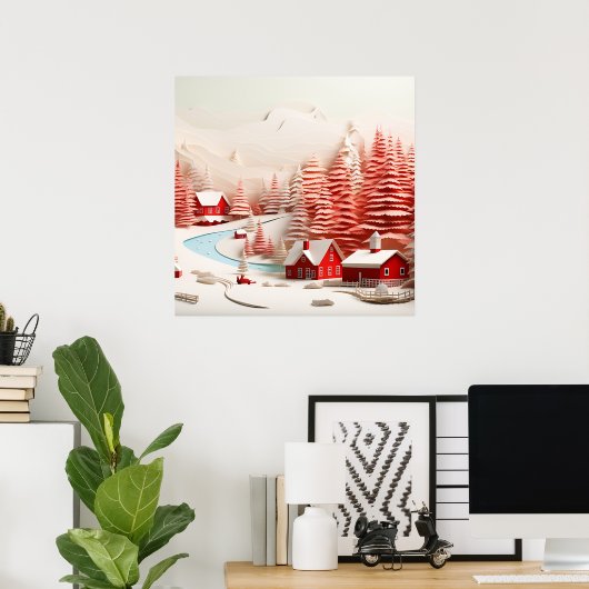 3D Scandinavisch winterlandschap Poster (Thuiskantoor)