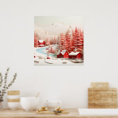 3D Scandinavisch winterlandschap Poster (Keuken)