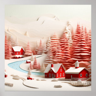 3D Scandinavisch winterlandschap Poster