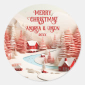 3D Scandinavisch winterlandschap Ronde Sticker (Voorkant)