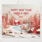 3D Scandinavisch winterlandschap Sparkling Wijnetiket (Enkel label)