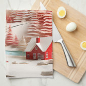 3D Scandinavisch winterlandschap Theedoek (Quarter Fold)
