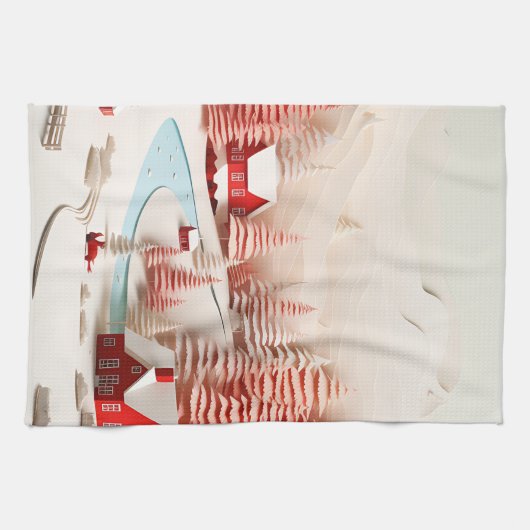 3D Scandinavisch winterlandschap Theedoek (Horizontaal)