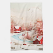 3D Scandinavisch winterlandschap Theedoek (Verticaal)