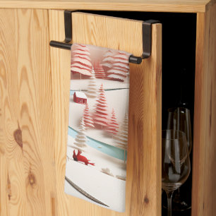 3D Scandinavisch winterlandschap Theedoek