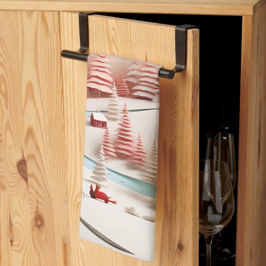 3D Scandinavisch winterlandschap Theedoek (Derde Gevouwen)