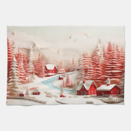 3D Scandinavisch winterlandschap Theedoek