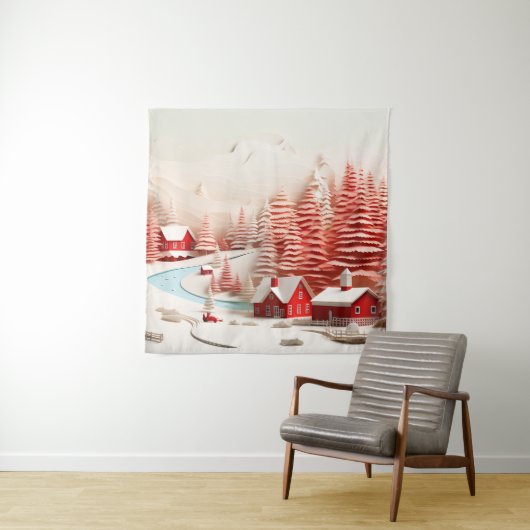 3D Scandinavisch winterlandschap Wandkleed (In situ)