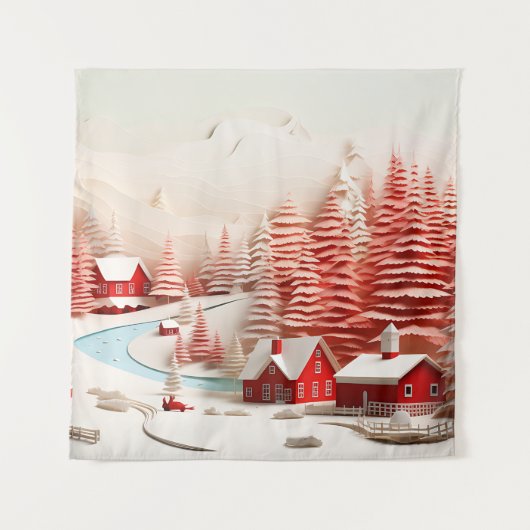 3D Scandinavisch winterlandschap Wandkleed (Voorkant)