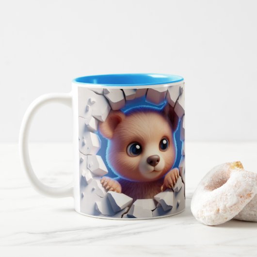 3D Schattige Baby Beer Hot Cocoa Coffee Animals Mo Tweekleurige Koffiemok (Met donut)