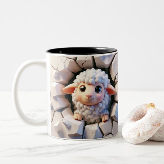3D Schattige Baby Schaap Hot Cocoa Koffiedieren Tweekleurige Koffiemok (Met donut)