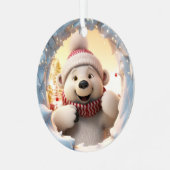 3D Schattige Feestelijk Winter Kerstmis Polar Beer Metalen Ornament (Voorkant links)