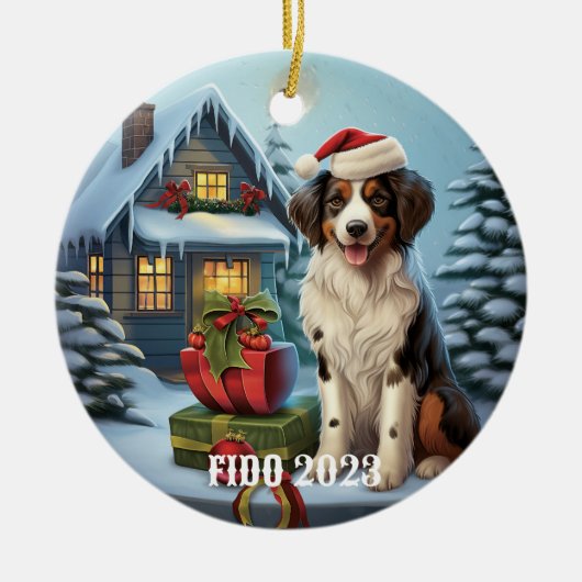 3D Schattige Hond in Santa Hat Kerst Keramisch Ornament (Voorkant)