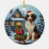 3D Schattige Hond in Santa Hat Kerst Keramisch Ornament (Achterkant)