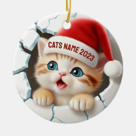 3D Schattige Kitten in het Pet van Santa voor Kers Keramisch Ornament