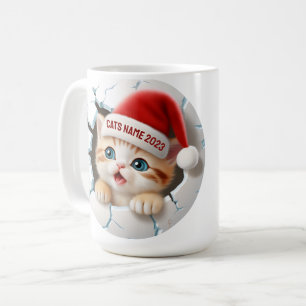 3D Schattige Kitten in het Pet van Santa voor Kers Koffiemok
