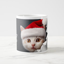 3D Schattige Kitten met Santa Hat Grote Koffiekop