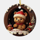 3D Schattige Teddybeer met Santa Hat Keramisch Ornament (Voorkant)