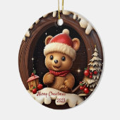 3D Schattige Teddybeer met Santa Hat Keramisch Ornament (Links)