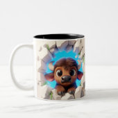3D Schattigee Baby Buffalo Hot Cocoa Koffiedieren Tweekleurige Koffiemok (Links)