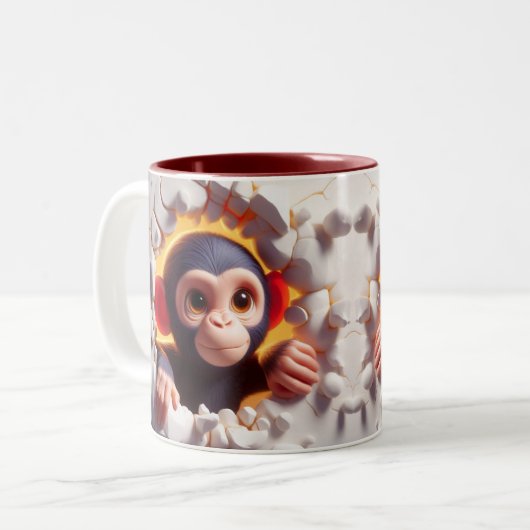 3D Schattigee Baby Chimpansee Hot Cocoa Koffiedier Tweekleurige Koffiemok (Voorkant links)
