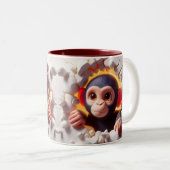 3D Schattigee Baby Chimpansee Hot Cocoa Koffiedier Tweekleurige Koffiemok (Voorkant rechts)