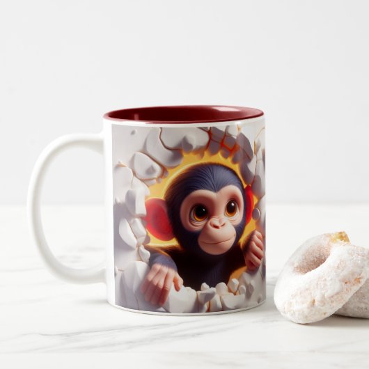 3D Schattigee Baby Chimpansee Hot Cocoa Koffiedier Tweekleurige Koffiemok (Met donut)