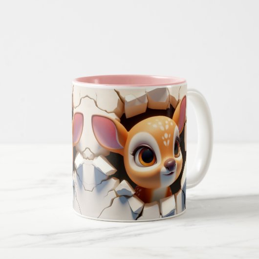 3D Schattigee Baby Deer Hot Cocoa Koffiedieren Tweekleurige Koffiemok (Voorkant rechts)
