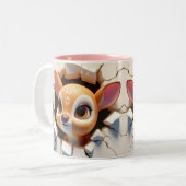 3D Schattigee Baby Deer Hot Cocoa Koffiedieren Tweekleurige Koffiemok (Voorkant links)