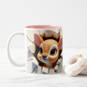 3D Schattigee Baby Deer Hot Cocoa Koffiedieren Tweekleurige Koffiemok
