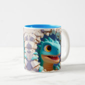 3D Schattigee Baby Dinosaurus Hot Cocoa Coffee Ani Tweekleurige Koffiemok (Voorkant rechts)