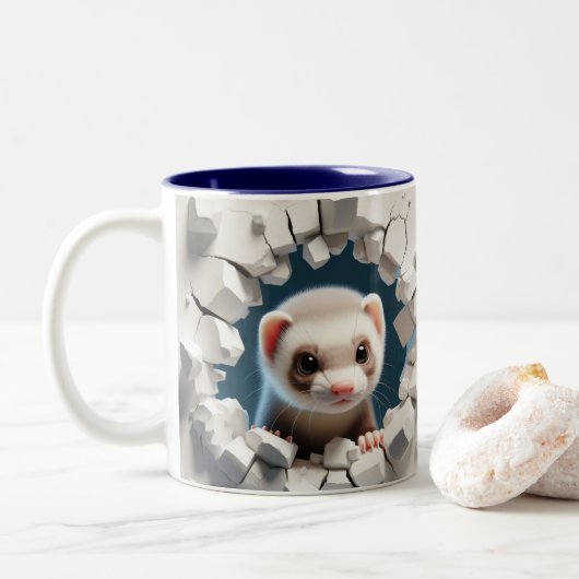 3D Schattigee Baby Ferret Hot Cocoa Koffiedieren Tweekleurige Koffiemok (Met donut)