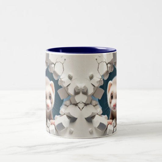 3D Schattigee Baby Ferret Hot Cocoa Koffiedieren Tweekleurige Koffiemok (Center)