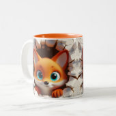 3D Schattigee Baby Fox Hot Cocoa Koffiedieren Tweekleurige Koffiemok (Voorkant links)