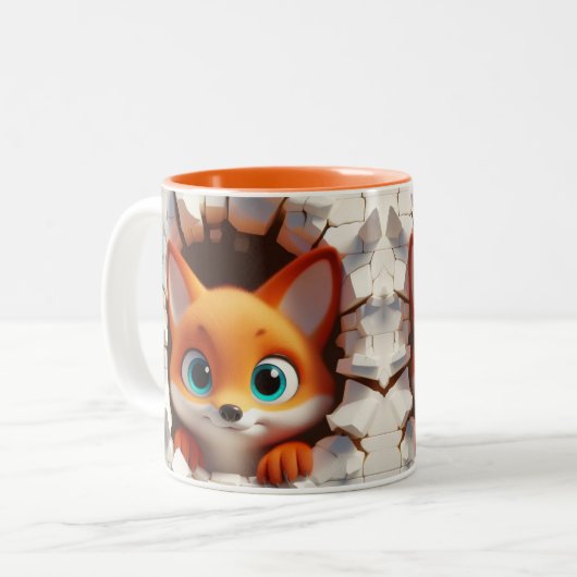 3D Schattigee Baby Fox Hot Cocoa Koffiedieren Tweekleurige Koffiemok (Voorkant links)