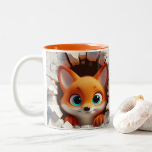 3D Schattigee Baby Fox Hot Cocoa Koffiedieren Tweekleurige Koffiemok
