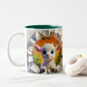 3D Schattigee Baby Geit Hot Cocoa Koffiedieren Tweekleurige Koffiemok